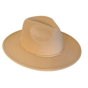 Camel Tan Felt Gold Tone Chain Band Fedora Hat NWT